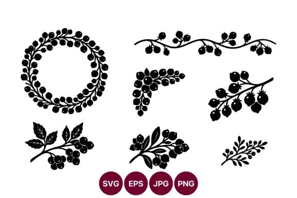 Berry Wreath Line Art Collection: Graphics & Illustrations