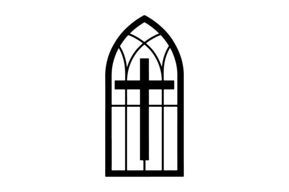 Black Gothic Cross Stained Glass Window Graphics and Illustrations