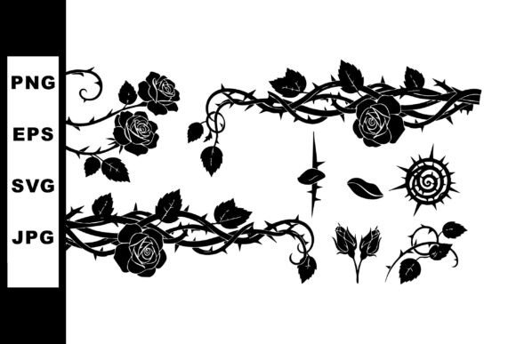 Black Rose Thorny Vine Vector Illustrati