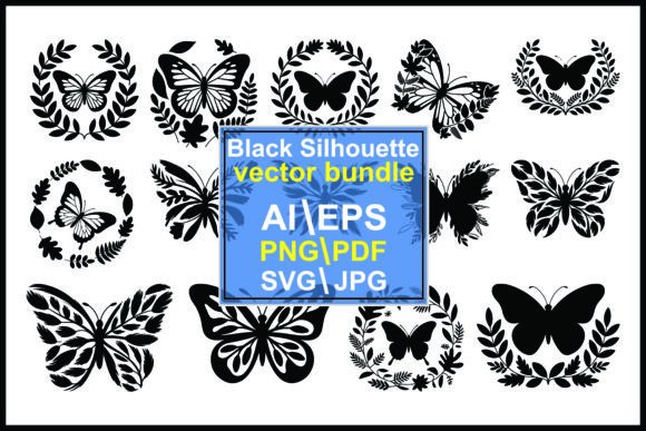Butterfly and Leaf Silhouettes Graphics