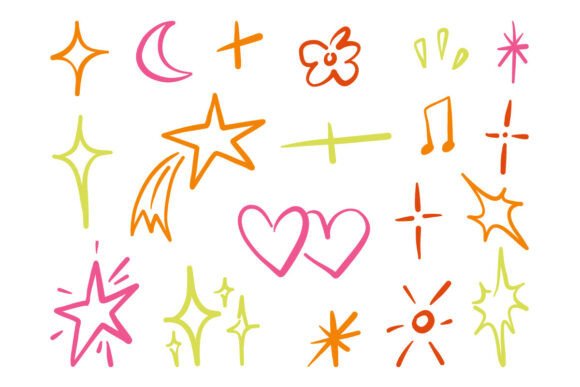 Colorful Sparkle Doodle Cute ElementSet: Graphics & Illustrations for Creative Publishing