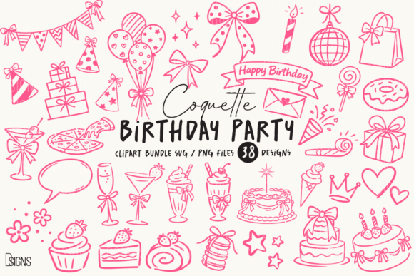 Coquette Birthday SVG Hand-Drawn Bundle