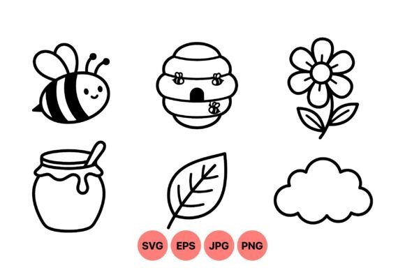 Cute Bee and Nature Icons: Graphics for Creative Publishing