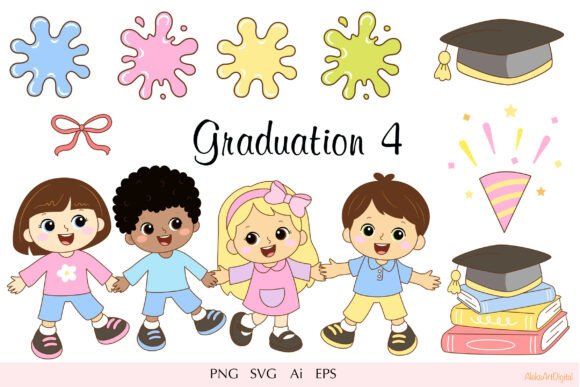 Cute Graduation Kids Clipart - Kawaii Graphics