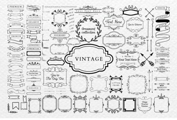 Hand Drawn Frames, Banners Ribbons Graphics