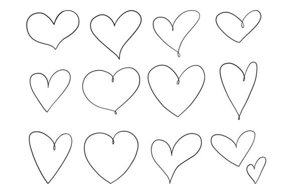 Hand Drawn Heart Outline Bundle Set: Graphics & Illustrations