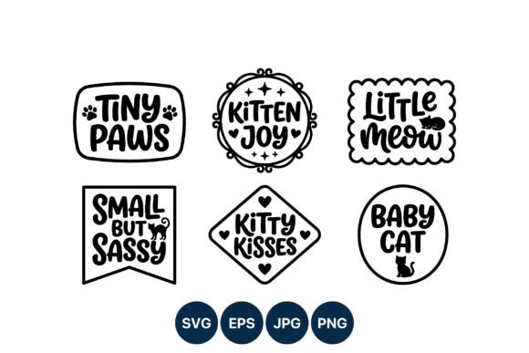 Kitten Phrases Black and White Vector Graphics