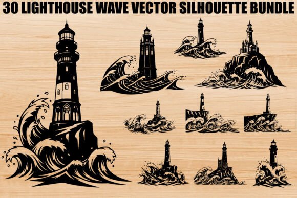 Lighthouse Wave Silhouette Bundle