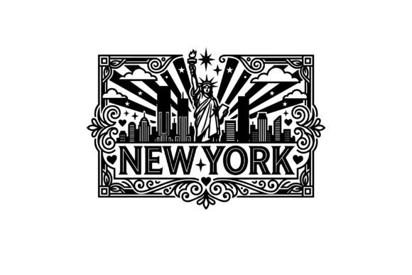 New York City Skyline Black White Graphics