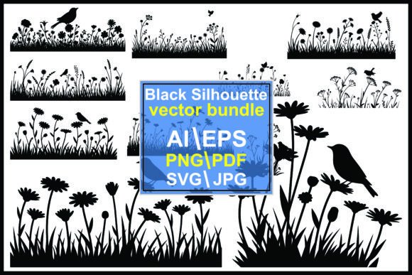 Silhouette Birds Flowers Vector Bundle: Graphics and Illustrations for Editorial Use