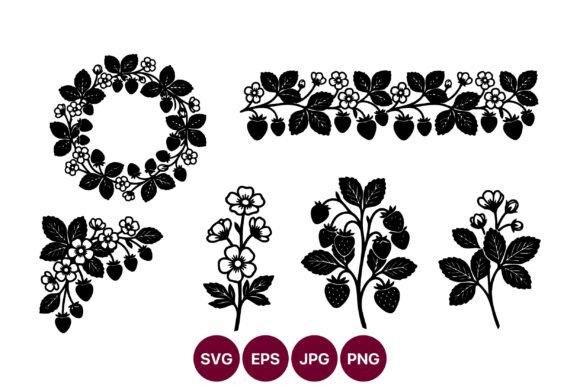 Strawberry Line Art Wreath and Border: Graphics for Creative Design